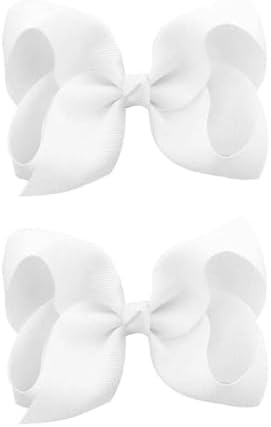 2 PCS 6inchs Hair Bows for Girls Grosgrain Ribbon Hair Bow Alligator Clips Hair Accessories for Baby Girls Toddlers(White) by JUCCPUL