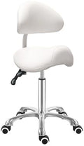 Antlu Saddle Stool Chair with Back Ergonomic Rolling Esthetician Seat for Salon Tattoo Shop Spa Dentist Clinic (Adjustable Backrest, White) by Antlu