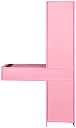 KIMAKA Wall Mount Barber Stations, Modern Simple Hair Styling Salon Equipment W/ 3 Open Shelves, Lockable Left Shelf (Pink) - Image 7