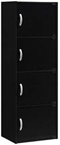 HODEDAH IMPORT 4-Shelf Bookcase Cabinet, Black by Hodedah