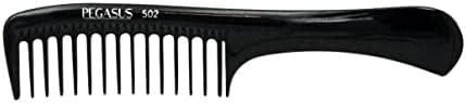Pegasus 502, 9in Hard Rubber Wide Tooth Handle Comb, Handmade, Seamless, Smooth Edges, Anti Static, Heat and Chemically Resistant, Wet Hair, Everyday Grooming Comb | Peines de goma dura - Black by AmeliaBeauty