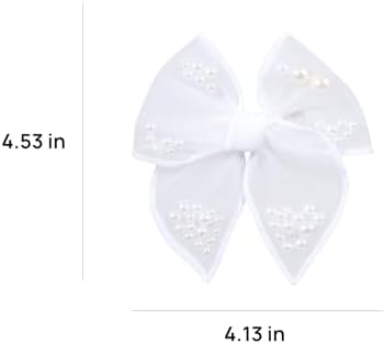 White Pearl Fable Hair Bow Clips for Girls Wedding 4" Mesh Tulle Ribbon Shaker Bow Alligator Hairpins Teens Women Pageant 1st Communion Party Dress Decor Accessory Gift - Image 7