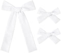 DEEKA White Cotton Linen Hair Bows 2 Sizes 5"&3.5" Soft Hair Bow set for Toddler Girls Long Ponytail Knot Bows Alligator Clip Hair Accessories for Little School Girls (White) by DEEKA