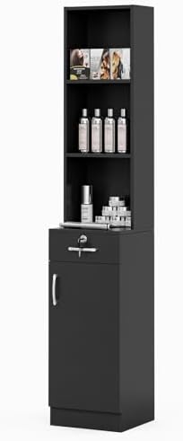Wall Mount Salon Stations for Hair Stylist, Hair Salon Storage Cabinet, Beauty Barber Station with Lockable Drawer, Shelves, Storage Cabinet, Black - Image 4