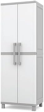 Keter Storage Cabinet with Doors and Shelves for Laundry Room, Garage, Bathroom Accessories, Closet and Home Organization, White & Grey - Image 4