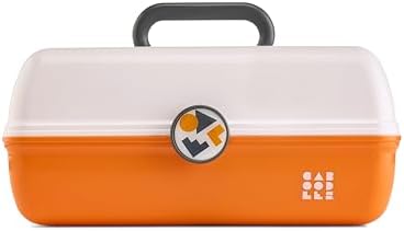 Caboodles School Spirit On-The-Go Girl Makeup Box, White Over Orange, Hard Plastic Makeup Organizer Box, Built-In Mirror, Secure Latch for Safe Travel, Spacious Storage for Large Items by Caboodles
