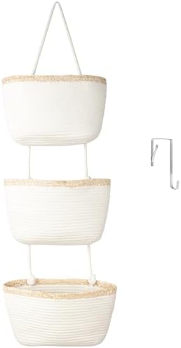 TeoKJ Over the Door Hanging Storage Basket Wall Organizer White&Light Brown by TeoKJ