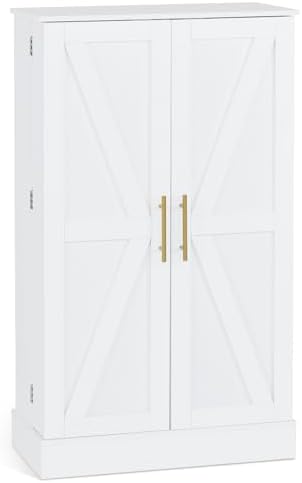 BarberPub Barn Door Salon Cabinet, Gold Handles Adjustable Shelf White 2024 by BarberPub