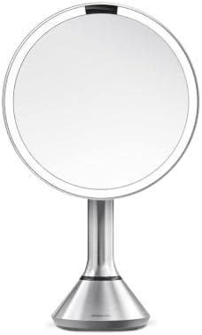 simplehuman 8" Round Sensor Makeup Mirror with Touch-Control Dual Light Settings, 5x Magnification, Rechargeable and Cordless, Brushed Stainless Steel by Unknown
