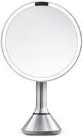 simplehuman 8" Round Sensor Makeup Mirror with Touch-Control Dual Light Settings, 5x Magnification, Rechargeable and Cordless, Brushed Stainless Steel by Unknown