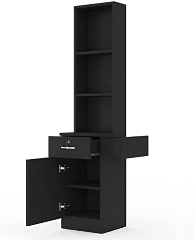 Paddie Hair Salon Stations, Lockable Barber Stations Wall Mount Salon Equipment for Hair Stylist with 1 Lockable Drawer, 3 Holders & 1 Storage Cabinet (with Holders, Black) by Paddie