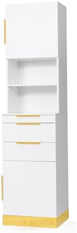 OmySalon Salon Stations for Hair Stylist, Barber Station with 3 Drawers & 2 Storage Cabinet & Hair Dryer Holders, Modern Beauty Salon Spa Equipment for Barbershop, White Gold by OmySalon