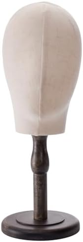Peohud 21 Inch Mannequin Head, Canvas Wig Stand with Head, Linen Dome Model Head with Detachable Wood Stand for Hats, Caps, Headdress, Wig Making, Headband Display - Image 3