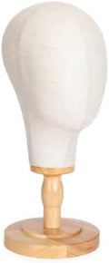 White Wooden Mannequin Head Stand Canvas Wig Head Stand with Detachable Wood Stand Linen Hat Dispaly Model Head for Caps Mannequin Head with Detachable Wood Base by Unknown