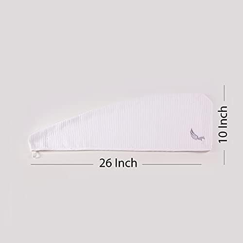 100% Turkish Cotton Hair Towel Wrap for Women,Non Microfiber,Super Absorbent,AntiFrizz,Plopping Hair Drying Waffle Bath Towels for Curly,Long&Thick Hairs,Head Wrap,2 Pack10x26inc (white+white) - Image 2
