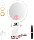 MIYADIVA Travel Makeup Mirror with Lights, Height Adjustable 30X/1X Double-Sided Magnifying Mirror, Portable Vanity Mirror with Digital Display & Phone Holder, Handheld Tabletop Hanging, Rose Gold by MIYADIVA