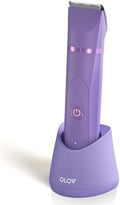 OLOV Electric Body Hair Trimmer - Groin Trimmer for Men - Bikini Trimmer Women - Wet/Dry Shaver Groomer, Replaceable Ceramic Blade Heads, USB Recharge Dock, Waterproof Hygiene Razor, Bright Purple by OLOV