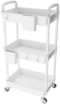 3 Tier Rolling Utility Cart with Handle,REBECAT Utility Cart Made of Multifunctional Storage Organizer Tool for Kitchen,Bathroom,Living Room,Office(White) by REBECAT
