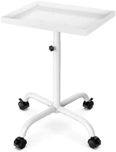 Salon Tray on Wheels, Salon Tray Cart Tattoo Tray Rolling Trolley, Hair Stylist Tray Height Adjustable, Dental Tray Hairdresser Tray Rolling Table Tray Cart (White) by FLOLXNB