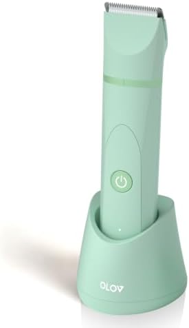 OLOV Electric Body Hair Trimmer - Groin Trimmer for Men - Bikini Trimmer Women - Wet/Dry Shaver Groomer, Replaceable Ceramic Blade Heads, USB Recharge Dock, Waterproof Hygiene Razor, Green by OLOV
