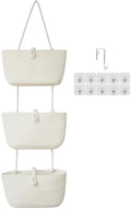 TeoKJ 3-Tier Hanging Baskets for Storage with Pearl Button Strap, Over The Door Storage Baskets for Bathroom, Bedroom, Closet, Door Storage Organizer for Decoration, White by TeoKJ