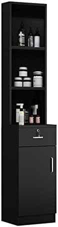 Paddie Hair Salon Stations, Lockable Barber Stations Wall Mount Salon Equipment for Hair Stylist with 1 Lockable Drawer & 1 Storage Cabinet (No Holders, Black) by Paddie