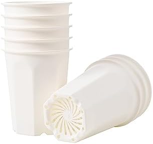 8 Pack 6.10 Inch White Plastic Deep Nursery Pot and Seedling Planter for Succulent, Cutting, Transplanting by BangQiao