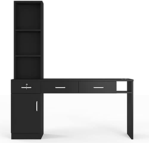 Paddie Barber Salon Station Wall Mount Hair Styling Salon Equipment Set Beauty Spa Furniture Set, Lockable Left Shelf, Mirror not Included(Black) - Image 7