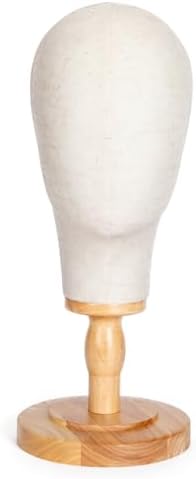 White Wooden Mannequin Head Stand Canvas Wig Head Stand with Detachable Wood Stand Linen Hat Dispaly Model Head for Caps Mannequin Head with Detachable Wood Base - Image 7