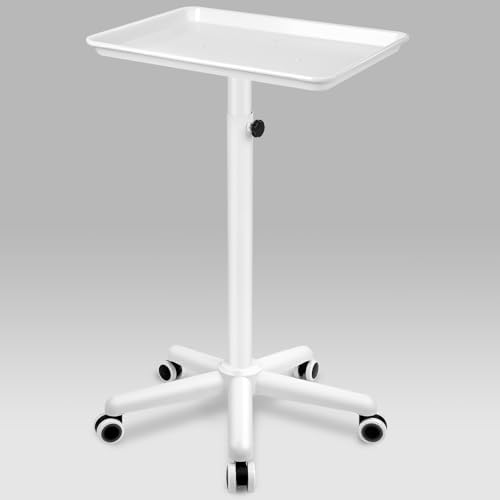 Salon Tray on Wheels, Salon Rolling Tray with Adjustable Height, White by HSONBIUTY