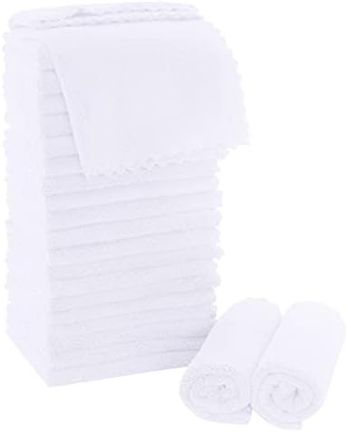 MOONQUEEN Ultra Soft Premium Washcloths Set - 12 x 12 inches - 24 Pack - Quick Drying - Highly Absorbent Coral Velvet Bathroom Wash Clothes - Use as Bath, Spa, Facial, Fingertip Towel (White) by MOONQUEEN