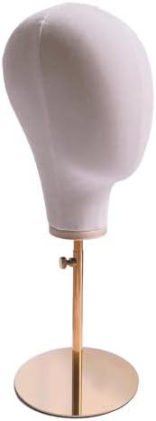 Premium Linen Mannequin Head, Gold Adjustable Wig & Hat Display Stand for Store, Hat Rack Holder, Durable Metal Base for Wigs, Fedoras, Bonnets, Decoration by SJXHRFXY