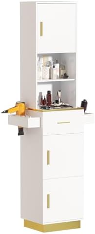 Tall Hair Salon Station for Hair Stylist with Storage (White) by Oakvera