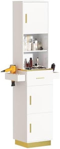 Tall Hair Salon Station for Hair Stylist with Storage (White) by Oakvera