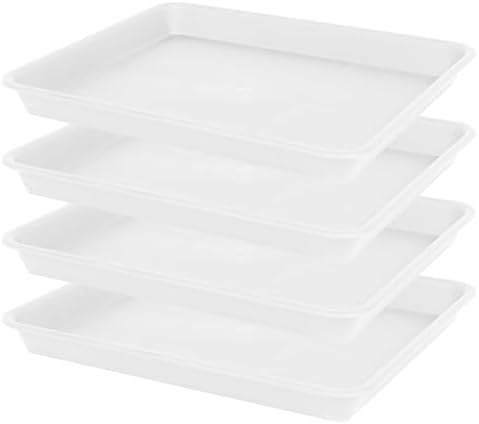 VUWEZ Plant Growing Trays 4 Pack, Plant Tray, 14.5"x11", Heavy Sturdy Plastic Plant Saucer Seed Trays, Seedling Starter Tray, Plant Drip Trays for Indoors, Seed Starter Growing Tray (Creamy White) by VUWEZ