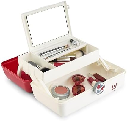Caboodles School Spirit On-The-Go Girl Makeup Box, Crimson Over White, Hard Plastic Makeup Organizer Box, Built-In Mirror, Secure Latch for Safe Travel, Spacious Storage for Large Items - Image 3