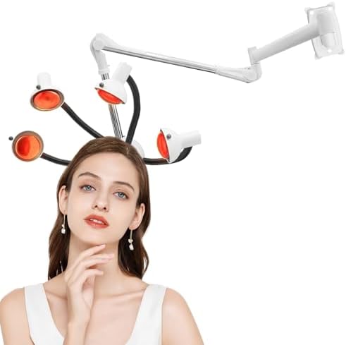 Wall Mounted Hair Dryer with Infrared Heat Bulbs, 5 Heads Multifunctional Salon Hair Color Processor Accelerator Heater Lamp, 750W Professional Infrared Hair Treatment Perm Machine (White+Black) by QUEWATSA