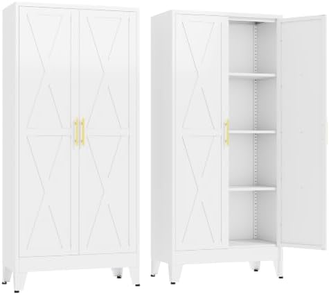 GAIOUS 61" Tall Kitchen Pantry Cabinet,Metal Storage Cabinet White Cupboard by GAIOUS
