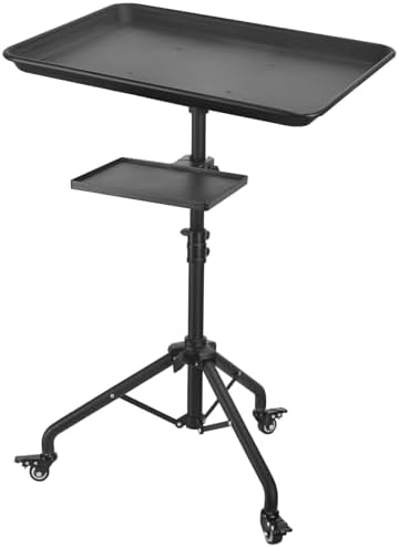 Salon Tray Cart on Wheels, Tattoo Tray with Storage Platform, Adjustable Height Service Rolling Tray, Storage Tray Trolley for Beauty Clinic Spa, Rolling Tray Cart by LWADALN