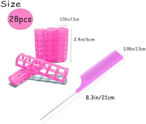 28PCS Plastic Hair Rollers Set 1.5cm/0.6in Heatless Hair Rollers Hair Curlers Snap on Rollers Self Grip Rollers Hairdressing Curlers Tools for DIY Hairdressing Hair Salon(pink) - Image 2