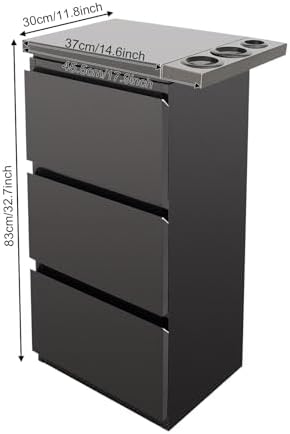 3-Drawer Barber Storage Cabinet - 201 Stainless Steel Hairdressing Tool Organizer with Hair Dryer Holder (17.9x11.8x32.7in) for Salon/Bathroom/Home (Black) - Image 2
