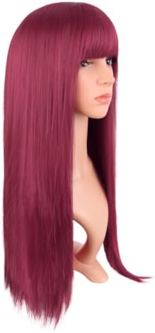 MapofBeauty 24 Inch Long Straight Flat Bangs Party Cosplay Wig, Blood Red - Image 2