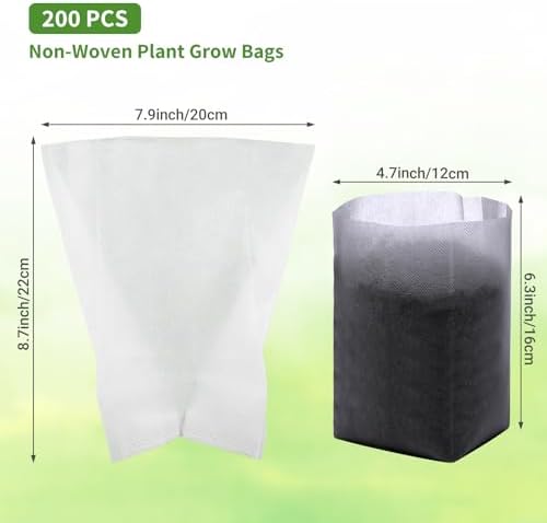 GREANER 200 PCS Nursery Grow Bags, 7.8x8.6 inch Fabric Seedling Plant Grow Bags, Vegetables Fabric Plant Pots for Gardening Seed Starts - White - Image 2