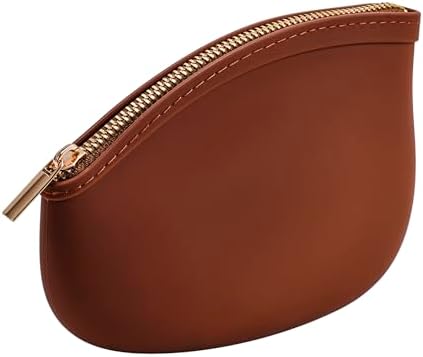 Small Silicone Makeup Bag Premium Purse Bag Multifunctional Essential Bag Zipper Pouch Water and Heat Resistant (Brown) by WHHJM