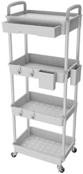 4 Tier Rolling Utility Cart with Drawer,REBECAT Utility Cart Made of Multifunctional Storage Organizer Tool for Kitchen,Bathroom,Living Room,Office(Gray) by REBECAT