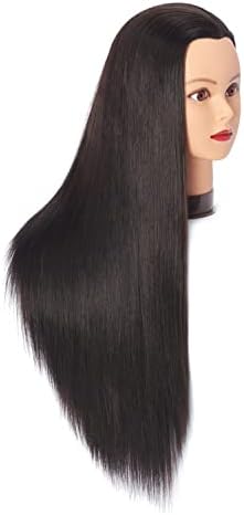 Hairingrid 26"-28" Mannequin Head Hair Styling Training Head Manikin Cosmetology Doll Head Synthetic Fiber Hair and Free Clamp Holder (Black-) - Image 2