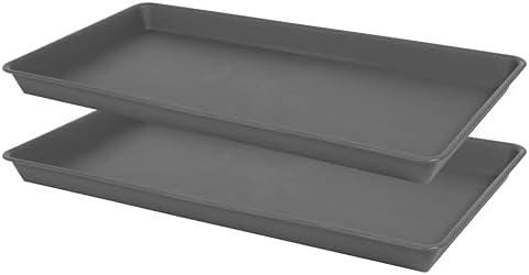 VUWEZ 2 Pack Plant Saucer Tray Rectangular, Plant Growing Nursery Trays, Heavy Sturdy Seed Starting Trays, Plant Starter Trays for Indoors No Holes, Seed Starter Growing Tray (17.5"x10.6", Gray) by VUWEZ