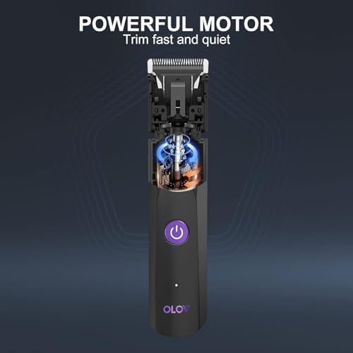 OLOV Electric Body Hair Trimmer - Groin Trimmer for Men - Bikini Trimmer Women - Wet/Dry Shaver Groomer, Replaceable Ceramic Blade Heads, USB Recharge Dock, Waterproof Hygiene Razor, Black Violet - Image 3