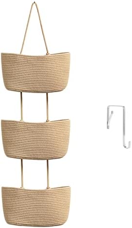 TeoKJ Over the Door Hanging Storage Basket Woven 3 Tier Wall Organizer Jute by TeoKJ