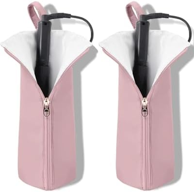 Holder & Mat for Curling Iron Flat Iron, Heat Resistant Hot Hair Tool Travel Bag Case (pink 2 pack) by Unknown